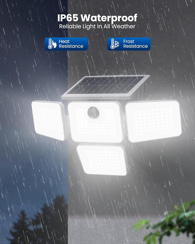 6000LM Solar Flood Lights Outdoor with Motion Sensor, 4 Heads