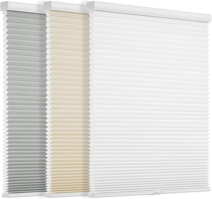 Changshade Cordless Cellular Shades Light Filtering Custom Size, Honeycomb Door Indoor Window Blinds 1.5 inch Cell Easy Install for Home, Office, Living Room, Bedroom, Bathroom, Nursey, Grey