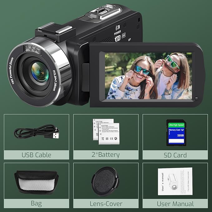 4K Camcorder Video Camera Ultra HD 80MP IR Night Vision Vlogging Camera for YouTube,18X Digital Zoom Camcorder 3.0" 270° Rotation IPS Screen Video Recorder with 32GB SD Card, Lens Cap and 2 Batteries