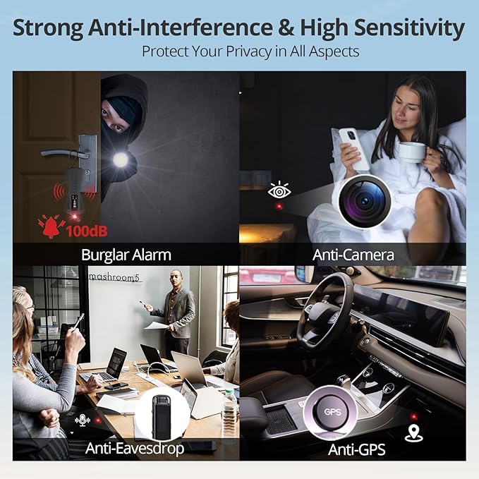 AI Hidden Camera Detector, Spy Camera Detectors – for Hotels, Travel, Home & Office: Portable RF Signal Scanner with 5-Level Sensitivity, AI-Powered Anti-Spy Device, GPS Tracker & Bug Detector