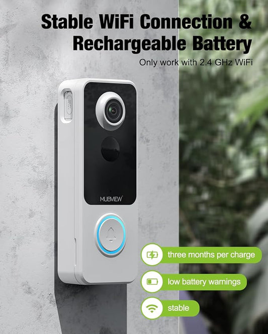 MUBVIEW 1080p Wireless Video Doorbell with Chime, No Subscription