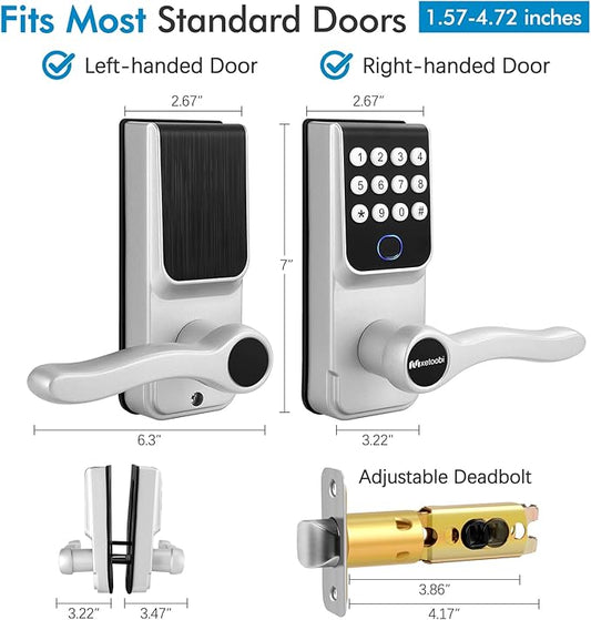 Keypad Smart Lock with Handle for Front Door, 5-in-1 Control by Fingerprint/Password/APP/E-Key/Key, Simple and Reliable, 12 Months Battery Life, Easy Installation (MT-B16-S)