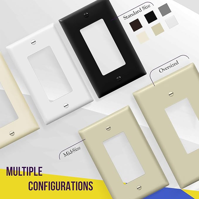 ENERLITES Decorator Light Switch or Receptacle Outlet Wall Plate, Gloss Finish, Midway Size 1-Gang 4.88" x 3.11", Polycarbonate Thermoplastic, UL Listed, 8831M-I, Ivory