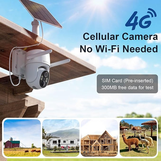 4G LTE Cellular Security Camera No Internet Needed, 2K Solar No wifi Security Camera Outdoor Wireless With SIM Card Jobsite,360 Live View, Motion Detection,Free Cloud Storage(Need Apply), 2 Packs
