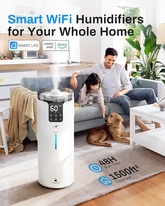 Lacidoll 16L Smart Humidifier large room, Whole house Humidifier for Home 1500 sq.ft with APP/Voice/Remote Control, Ultrasonic Cool Mist Humidifiers for Bedroom, Plants, office with Tube, White