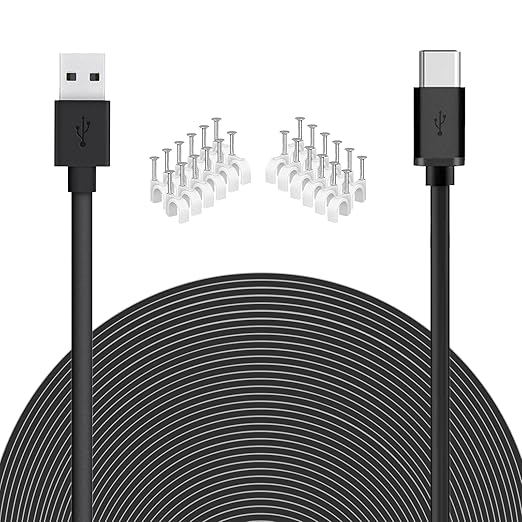 USB A to USB C Cable for Home Security Camera Power Extension C Type Charger Cord Indoor Compatible with CCTV Yi Home Cam Outdoor Long Flat Wire 33FT 10M Black…