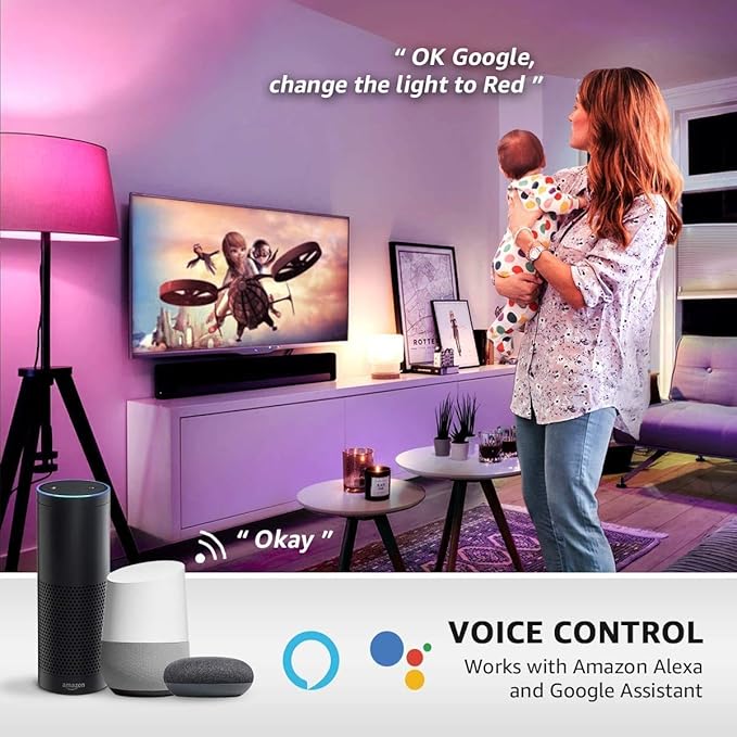 A19 E26 Multicolor 10W LED Light Bulbs, Smart WiFi Light Bulb Compatible with Alexa and Google Home Assistant, LED RGB Color Changing and 4000K 100W Equivalent, No Hub Required, Pack of 2