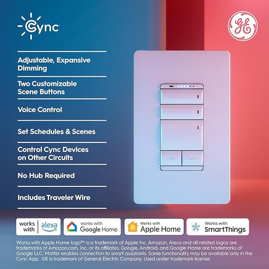 GE Cync Keypad Dimmer Smart Switch, Highly Customizable Dimmer Switch, Compatible with Alexa and Google Home, Matter Compatible, Easy to Install Smart Light Switch (1 Pack)