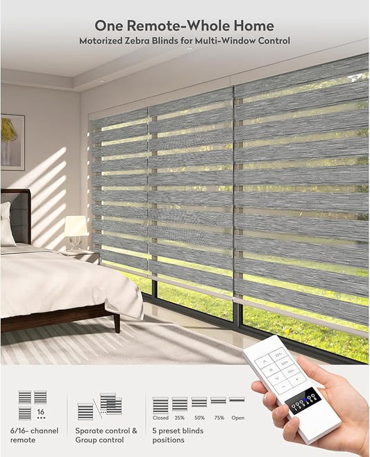 ACMEART Motorized Zebra Blinds,Smart APP & Remote Control Light Filtering Zebra Shades,Compatible with Alexa,Custom Size Electric Window Blinds for Home Office (Jacquard Grey)