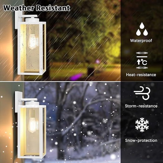 Large Size Outdoor Wall Light Fixtures, Exterior Lighting Fixtures Porch Sconces Wall Mounted, Waterproof White Outdoor Wall Lanterns Lamps, Outside Lights for House Patio Front Door Entryway, 2-Pack