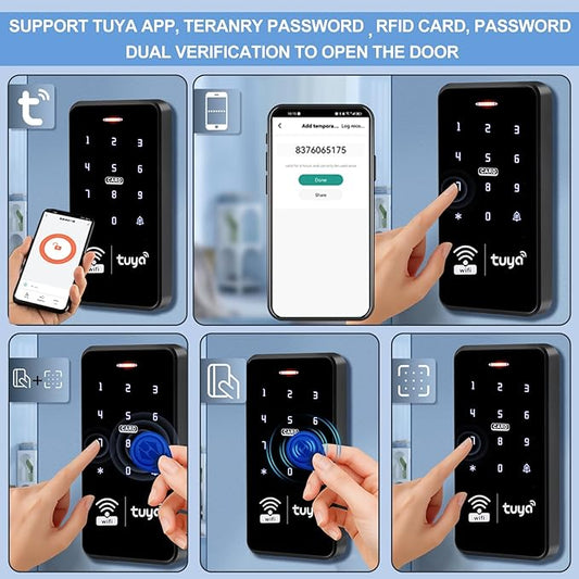 WiFi Tuya Waterproof Access Control System Kit+RFID Keyboard +Power Supply+Door Switch Button+ 10pcs Keyfobs+(Lock)