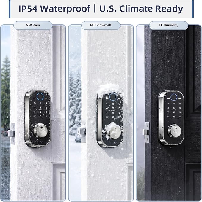 Ulecoce DL08 Fingerprint Smart deadbolt with with App Control, Satin Nickel | 5‑in‑1 Smart Deadbolt with Remote Control, Auto‑Lock, Touchscreen Keypad, 5 Keys & 2 Fobs, USB‑C Port, ANSI Grade 3 Security