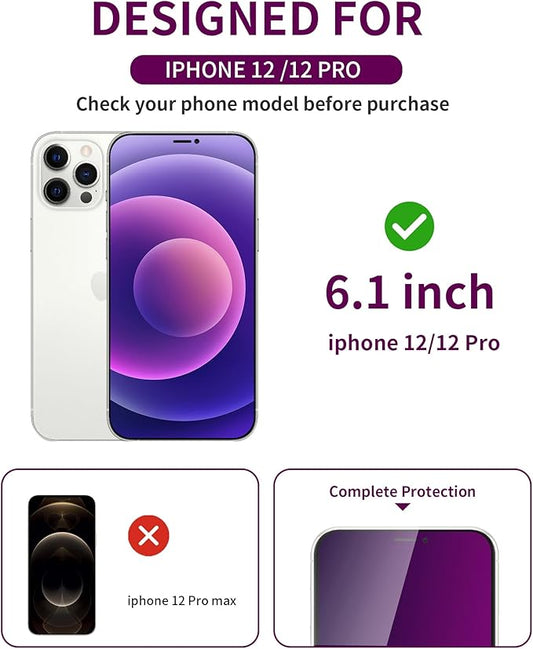 2 Pack Privacy Screen Protector for iPhone 12/12 Pro Tempered Glass 6.1'' Private Saver Anti-Spy Anti-Blue Light Eye Protection Anti-Scratch Full Coverage No Bubble