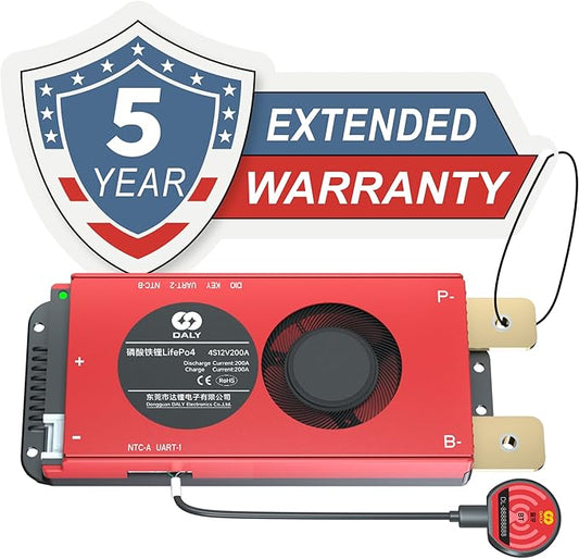DALY BMS 12V 4S 200A LiFePO4 - Smart Bluetooth Battery Protection Board for 12 Volt Lithium Battery Pack RV Campers Boating Overlanding Home Energy