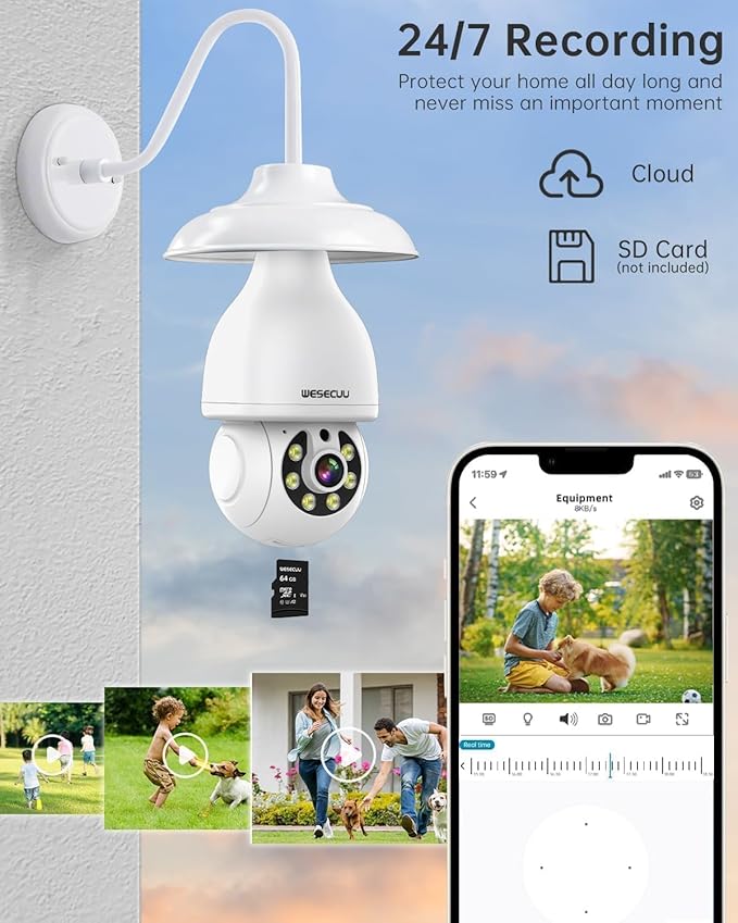 DYPCO Light Bulb Security Camera -5G& 2.4GHz WiFi Camera Outdoor Wireless Motion Detection and Alarm,Two-Way Talk,Color Night Vision,Human Detection, Light Socket Camera (White 2 Packs)
