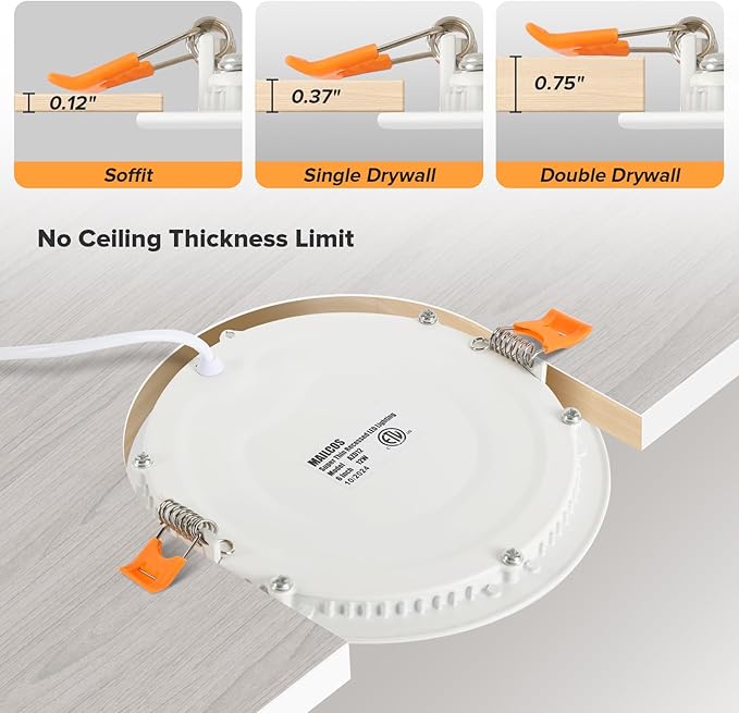 MAILCOS 24 Pack 6 Inch 5CCT Ultra-Thin LED Recessed Ceiling Light with Junction Box, 2700K-5000K Selectable, 1050LM High Brightness, Dimmable Canless Wafer Downlight, 12W 120V, ETL