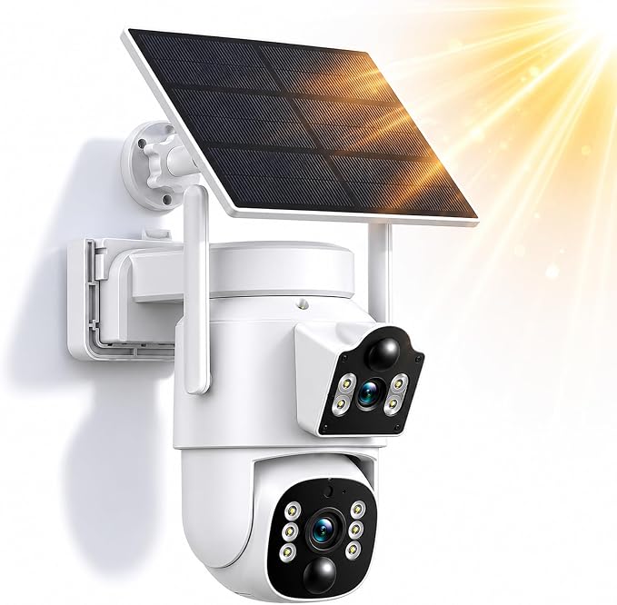 Camcamp Dual Lens Solar Security Cameras Wireless Outdoor System, 1 Camera (2 Views), 2.4/5 GHz WiFi, 2K Color Night Vision, 2-Way Audio, APP Remote, 0 Monthly Fee