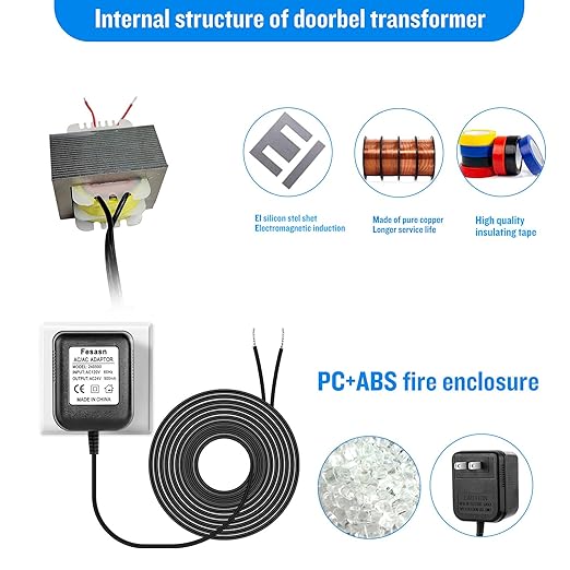 24V AC Power Supply, C Wire Adapter for Smart Thermostat, Fits for Nest Hello August Ring Door Bell and Ecobee Nest Honeywell Smart WiFi Thermostat (with 26.2 Foot Black Door Bell Wire)