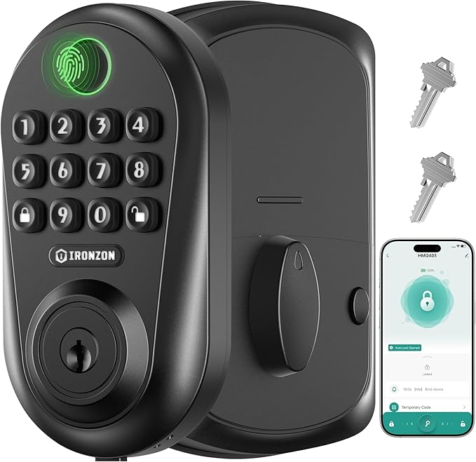 IRONZON Keyless Entry Door Lock - 350Y 5-in-1 Fingerprint Smart Locks for Front Door,Keyless Entry Door Lock with Keypad Deadbolt, Biometric Electronic Lock for Front Door