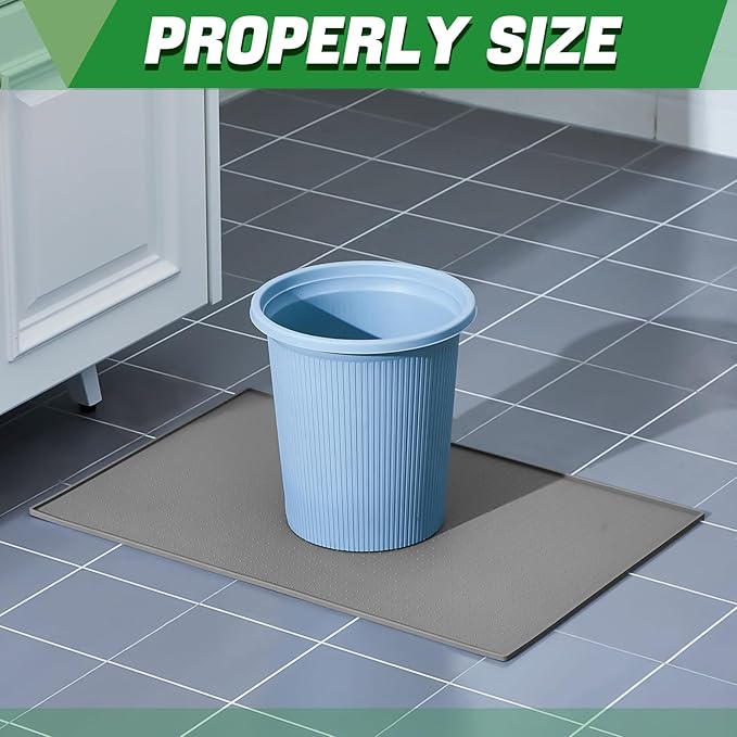 Tinideya Waterproof Trash Can Mat with Raised Edge Non Slip Under Garbage Mat Trash Can Pads Protective Silicone Rubber Tray for Kitchen to Avoid Spills Floor Scratches(Gray,15.8" X 23.6")