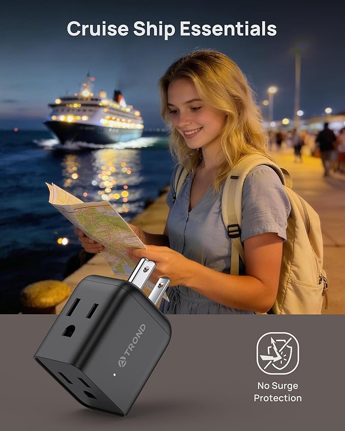 TROND Multi Plug Outlet Extender 2 Pack - ETL Listed Horizontal Electrical Wall Outlet Splitter, 3 Way Plug Extension Outlet Adapter, Multiple Plug Extender for Travel Home Kitchen Bathroom, Black
