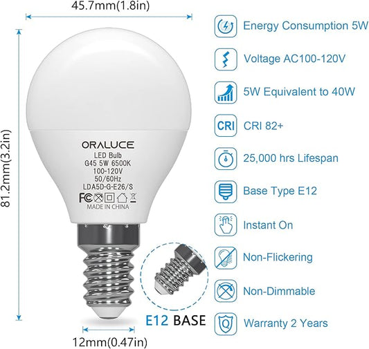 ORALUCE 丨 Bundle - A15 e12 Base Lightbulbs Daylight White 5000K (Pack of 6) & Smart LED Bulb A19 Wi-Fi and Bluetooth (Pack of 4)