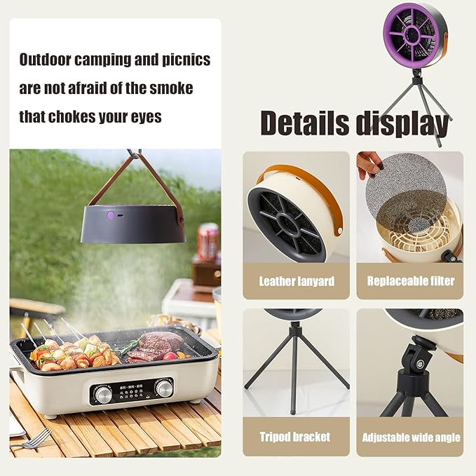 Smoke Away Purifier Fan, Portable Smoke Air Purifier Fan with 12 PCS Activated Carbon Filter Cotton, Can Be Hung and Stood, Type-C Charging, White