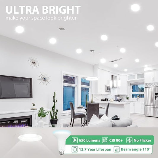 DEGNJU 6 Pack BR30 LED Recessed Light Bulb, Dimmable Indoor Flood Light Bulbs CRI80 7W Equivalent 65W 5000K Daylight 650 Lumens, 15000 Lifetime Hours E26 Base LED Can Light Bulb, Flicker-Free