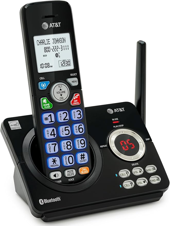 AT&T DL72179 1-Handset Landline Home Phone with Digital Answering System, Bluetooth Connect to Cell, DECT 6.0, Unsurpassed Range, Big Buttons, ECO Mode, Backlit Keypad and Display