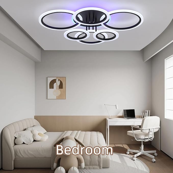 Modern LED Ceiling Light, 70W Dimmable Flush Mount, Black | 4200LM, Adjustable 3000-6000K, Remote Control for Living Room, Dining Room, Kitchen & Hallway