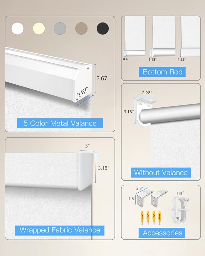 Tokblind Motorized Roller Shade with Remote Control, Blackout Electric Shade for Windows Compatible with Alexa Google via Hub, Rechargeable Smart Window Blind for Home Office (Pure White)