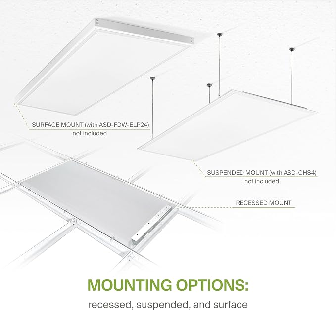 ASD 4 Pack 2x4 LED Flat Panel Light - 25/30/40W UL DLC | 5200LM 3500K 4000K 5000K Selectable Dimmable 2x4 LED Drop Ceiling Light Fixture | 2x4 Drop Ceiling Lights, Commercial Lights for Ceiling