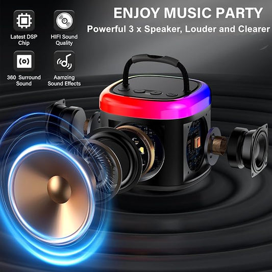HWWR Mini Karaoke Machine for Kids: Portable Bluetooth Speaker with Wireless Microphone for Kids & Adults - Ideal Christmas Easter Birthday Gift Music Toys for Girls Boys Aged 4 5 6 7 8 9 10 11 12+