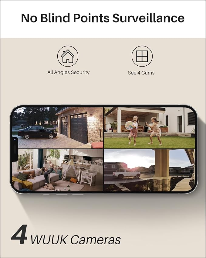 WUUK Security Camera, 4MP Indoor/Outdoor Wired Camera, Face Recognition, Color Night Vision, No Monthly Fee, Magnetic Mount, 2.4 GHz WiFi Only, Compatible with Amazon Alexa and Google Home (2 Pack)