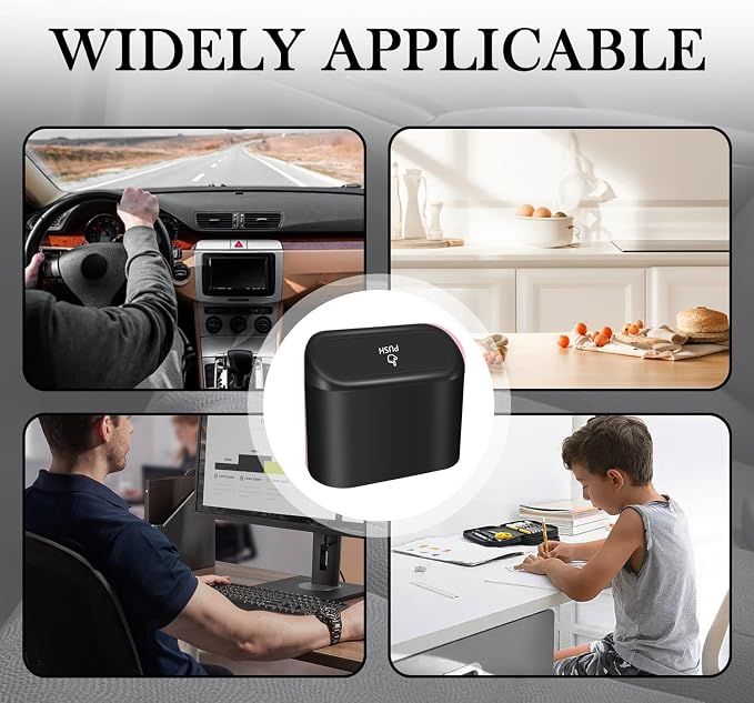 Portable Car Trash Cans with 2 Rolls Garbage Bag,Push-on Car Trash Bin with Lid & Hook for in-Vehicle Waste Disposal,Multipurpose Seat Organizer & Storage for Most Vehicles (Black)