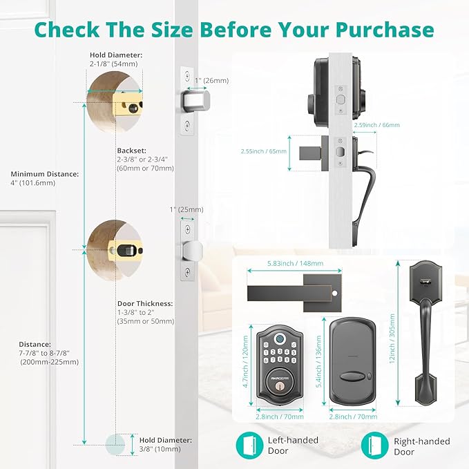 AkaGear DS10 Keyless Entry Door Locks - Keypad Lock with Handle Set, Fingerprint Deadbolt, Smart Locks for Front Doors, Auto-Lock & One Touch Locking, 2 Keys, Easy Installation - Oil Rubbed Bronze