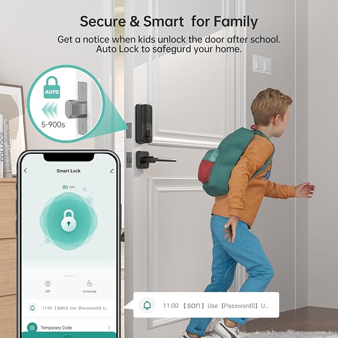 SMONET Smart Front Door Lock Set - Fingerprint Keyless Entry Door Lock Deadbolt with Handle Set Smart WiFi Deadbolt, Digital Keypad Auto Lock App Remote Control Compatible with Alexa, Black
