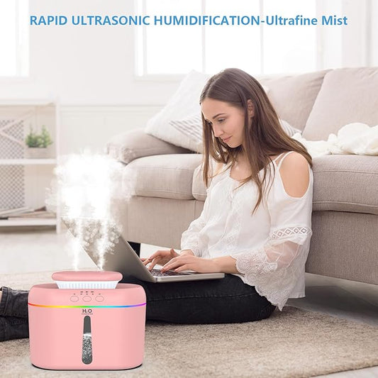 2L humidifiers for bedroom Room Home Ultra-Quiet 28 dB Quiet Supersized Cool Mist Air Humidifier for Baby Nursery,Dual Nozzie,Easy to Clean & Fill, 7 Color NightLight (Light Pink)