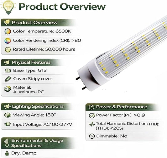 T8 4FT LED Type A+B Light Bulbs, 22W 6500K, 3200LM, Plug and Play or Ballast Bypass, Replacement for Fluorescent Fixtures, Clear, Dual Ended Power(25-Pack)