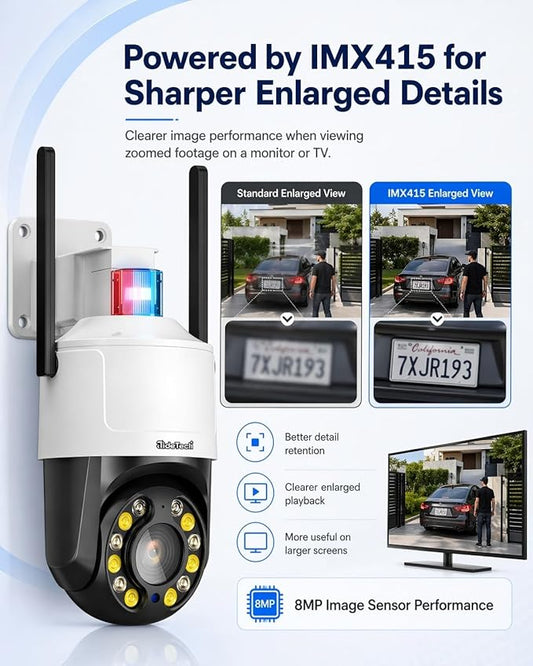JideTech 4K 8MP Security Camera Outdoor, 5X Optical Zoom, PTZ Camera WiFi 2.4/5GHz, Red & Blue Light Alarm, Color Night Vision Floodlight, Automatic Human Tracking, Human Vehicle Pet Detection