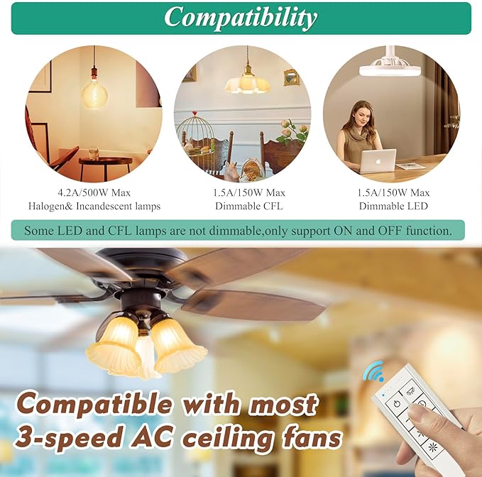Universal Smart WiFi Ceiling Fan Remote Control Kit, Wall Switch Compatible with Alexa,Google Assistant and Smart Life App,Replacement for Hunter Hampton Bay Harbor Breeze,2-8h Timing (Beige)