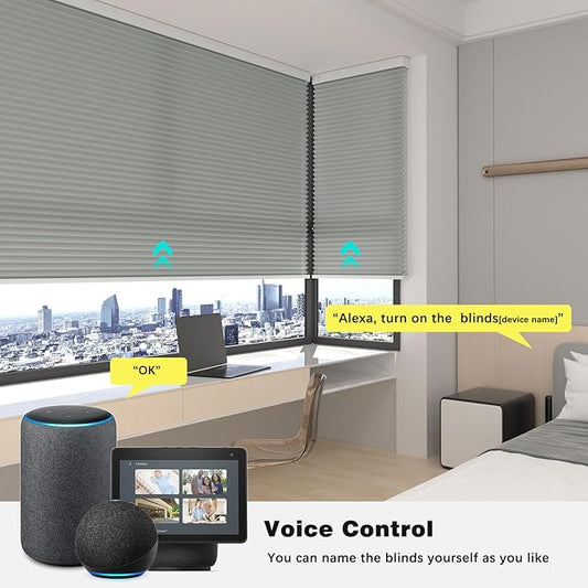 Changshade Smart Motorized Cellular Shades Remote Control for Indoor Windows Doors, Custom Size Electric Automatic Light Filtering Honeycomb Blinds Work with Alexa, Google Home, Smarthings, Grey