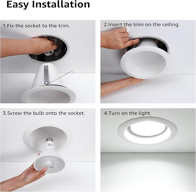 TORCHSTAR 6 Inch Recessed Can Light Trim, Air Tight Baffle Trim, IC-Rated Anti-Glare for 6 Inch Can, Self-Flanged Recessed Light Trim, White, Pack of 6