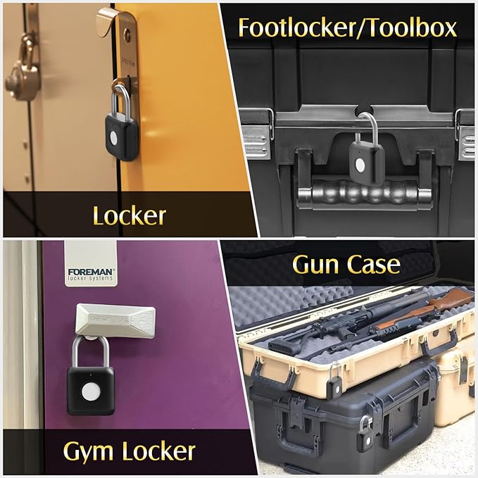 Fingerprint Padlock, Pothunder Smart Padlock, Locker Lock, Fingerprint Lock with APP Unlock, USB Rechargeable, Suitable for Gym Locker, Door(Black)