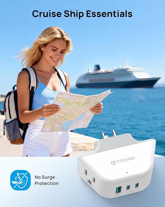 TROND Outlet Extender with 360 Rotating Plug, PD 20W USB C | 2 AC Outlet Splitter, 3-Side Design Wall Plug Adapter, for Bathroom Kitchen Cruise Ship Travel Essentials, White