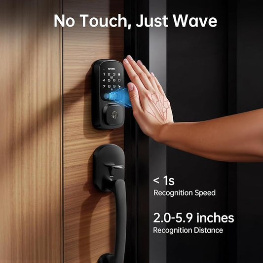 NUTOMO Palm Vein Smart Lock: Keyless Entry Door Locks with Handle Set Built-in WiFi Keypad Electronic Digital Deadbolt with APP Remote Control for Home Support Alexa/Rechargeable Battery/BHMA 3/Black