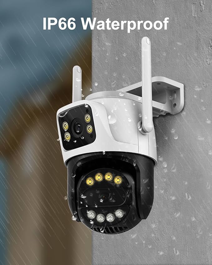 6MP Dual Lens Outdoor Security Camera Outdoor, WiFi Home Surveillance Camera, 2.4GHz Wireless, PTZ, 355°Pan, 90°Tilt, Human Detection & Auto Tracking, 2-Way Audio, IP66, Night Vision, 24/7 recording