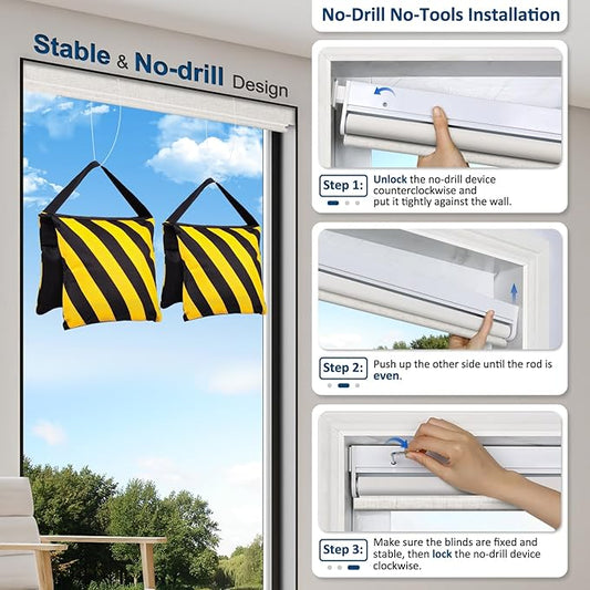 Smart Motorized Blinds with Remote, Cordless No-Drill Automatic Roller Shades, Blackout Electric Blind for Windows, Linen Stone, 30.5 x 64