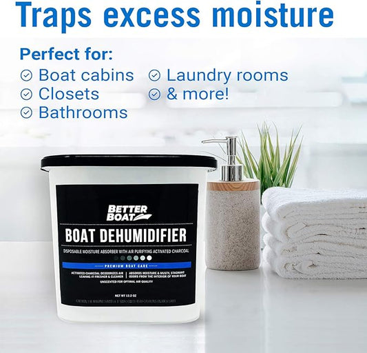 Moisture Absorber with Activated Charcoal Dehumidifier Bucket, Unscented Odor Absorber for Closet Basement Bathroom Boat RV, Disposable No Refill - Better Boat
