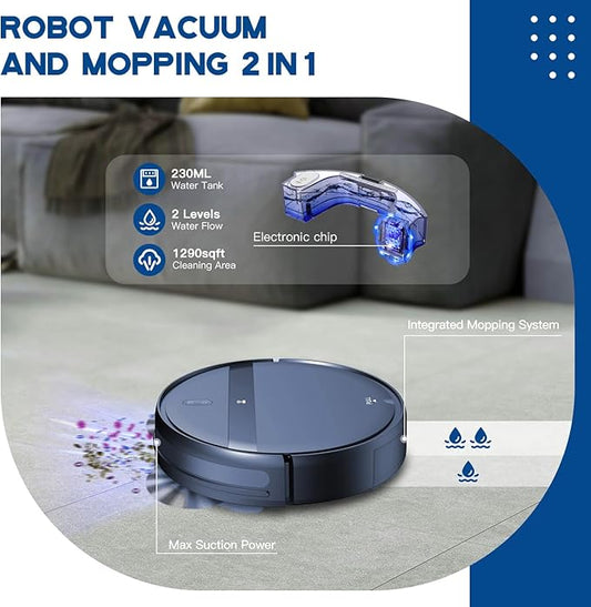 Kilgone Robot Vacuum and Mop Combo 2300Pa for Pet Hair | Robotic Vacuum Cleaner with WiFi/Alexa/App | Auto Recharge & Tangle-Free | Ultra-Slim Quiet 2.8" for Hard Floors, Low-Pile Rugs